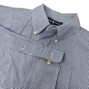 Ralph Lauren Yarmouth Blue Check Button-Down Shirt Mens 18/35 Long Sleeve‎